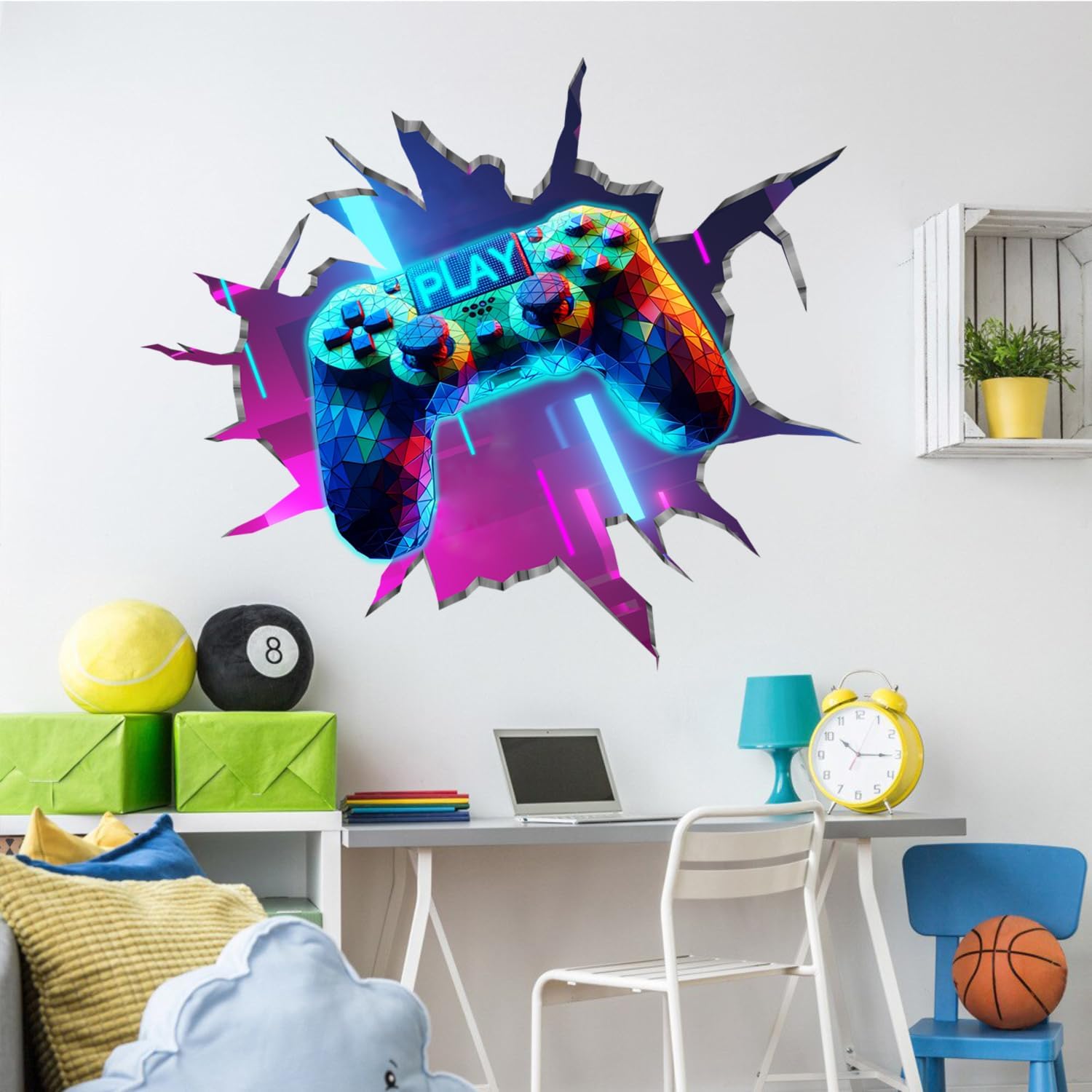 YIMEHDAN 3D Game Wall Decals - Removable Vinyl Stickers for Gaming Lovers | 35.8”x32.4” Playroom Decor
