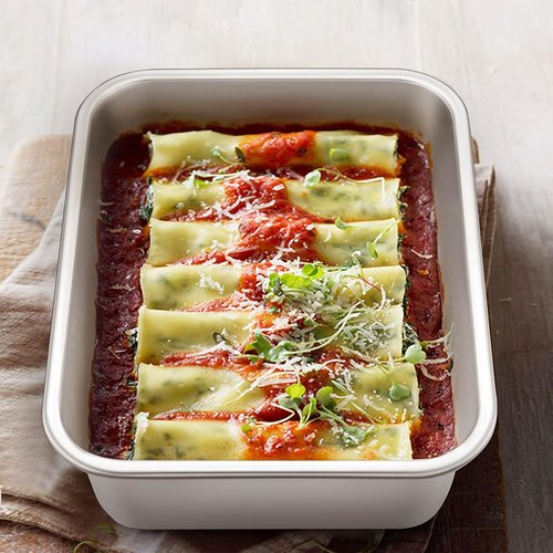 E-far Deep Lasagna Pan Set of 2 - Stainless Steel Roasting & Baking Pans | Non-Toxic, Dishwasher Safe, 12.75 x 10 & 10.6 x 8.3 Inches