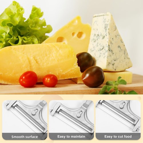 lasuroa Cheese Cutter, Stainless Steel Cheese Slicer with 4pcs Extra Wires Adjustable Handheld Butter Block Cutter for Cheddar Gruyere Mozzarella Kitchen Slicing Tools