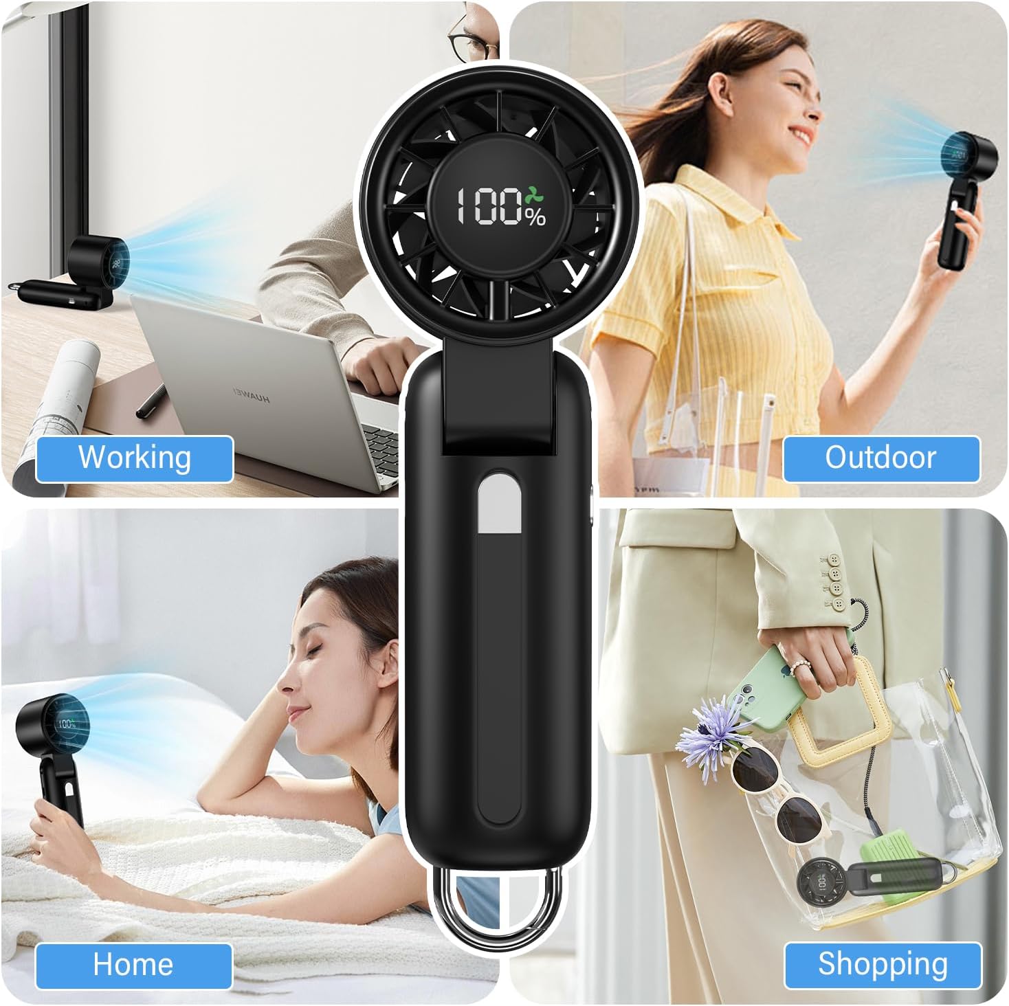 Turbo Fan 4-in-1 Portable Handheld | 180° Foldable Mini Fan with 6 Speeds & 5000mAh Battery