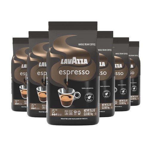Lavazza Espresso Whole Bean Coffee - Medium Roast, 100% Arabica, 2.2 lb Bag (Pack of 6)