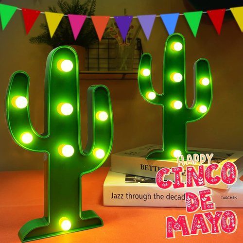 LED Cactus Light by Extra Large | 2 Pack - Cute Night Lamp for Cinco de Mayo Party Decor, 10 x 5.5 Inch