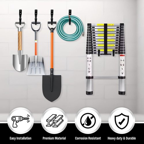 Heavy Duty Garage Storage Hooks - 6-Piece Bike Wall Mount J Hooks for Organizing Tools & Cords