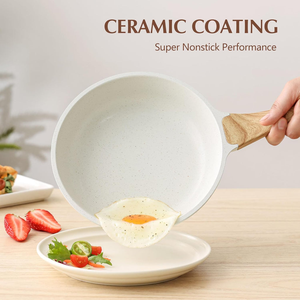 SENSARTE Nonstick Ceramic Frying Pan - Induction Compatible Chef's Skillet with Lid | 8-12.5 Inch Sizes, PFAS-Free