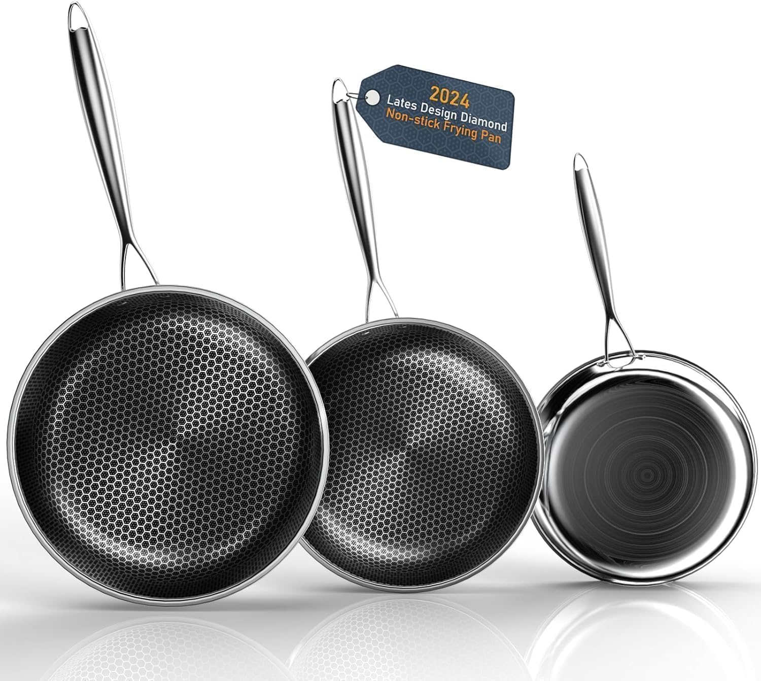 Hybrid Nonstick Frying Pans Set, 10"+11"+12" Frying Pan Skillet 3-Pieces Set, Stay-Cool Handle, PFAS-Free, Dishwasher and Oven-Safe, Suitable for All Types of Cookers, Including Induction (UT5)