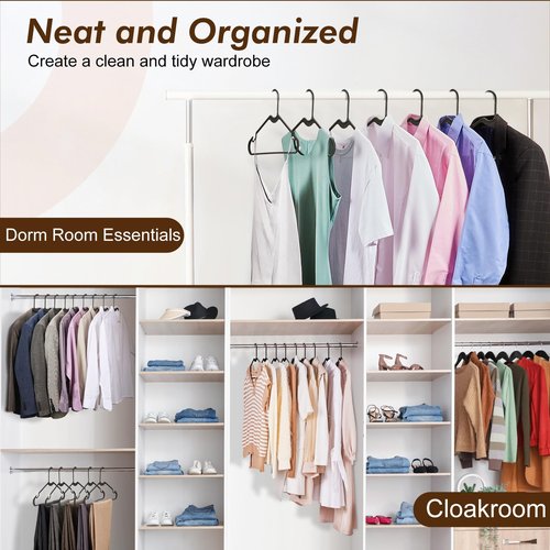 HOUSE DAY Black Plastic Hangers 50 Pack - Made in USA - Lightweight & Slim Space Saving Clothes Hanger with Shoulder Grooves for Dresses, Lingerie, Shirts, Pants, Durable Closet Organizers and Storage
