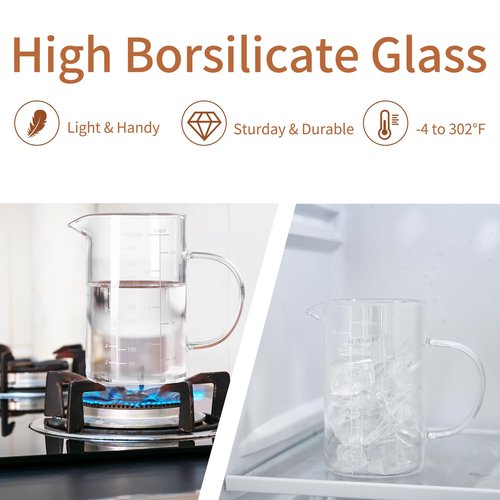 FrutPunch Glass Measuring Cup, 500ML (18OZ, 2 Cups), with Three Scales and V-Shaped Mouth Measuring Cup, High Borosilicate Glass Liquid Measuring Cups, Suitable for Kitchen and Restaurant.