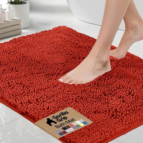 GORILLA GRIP Bath Rug Mat - Soft Absorbent Chenille | Quick Dry Microfiber, 44x26, Sunset Orange