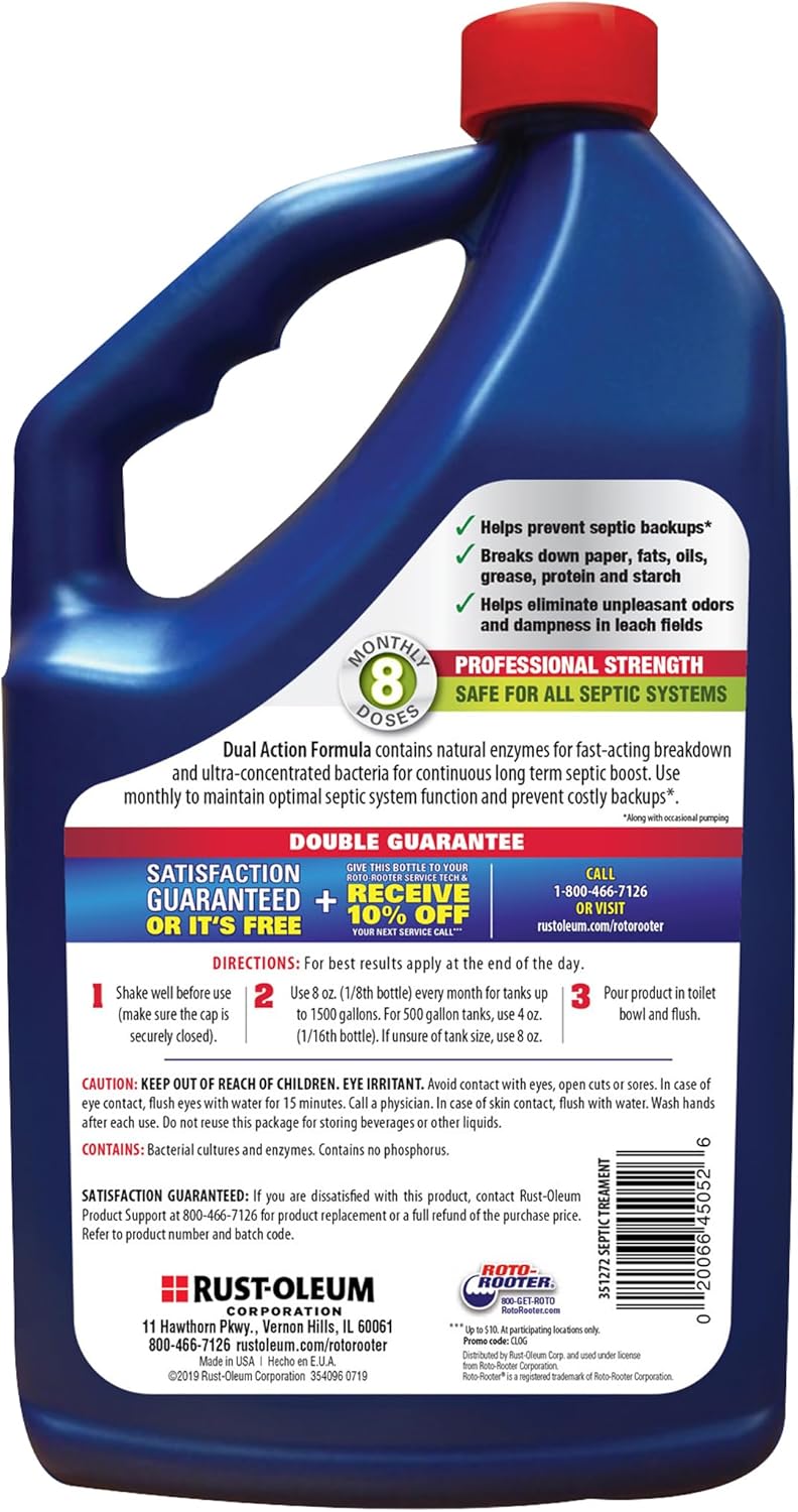 Roto-Rooter Septic Treatment - Natural Enzymes for Odor Removal & Buildup Prevention | 64 oz Bottle