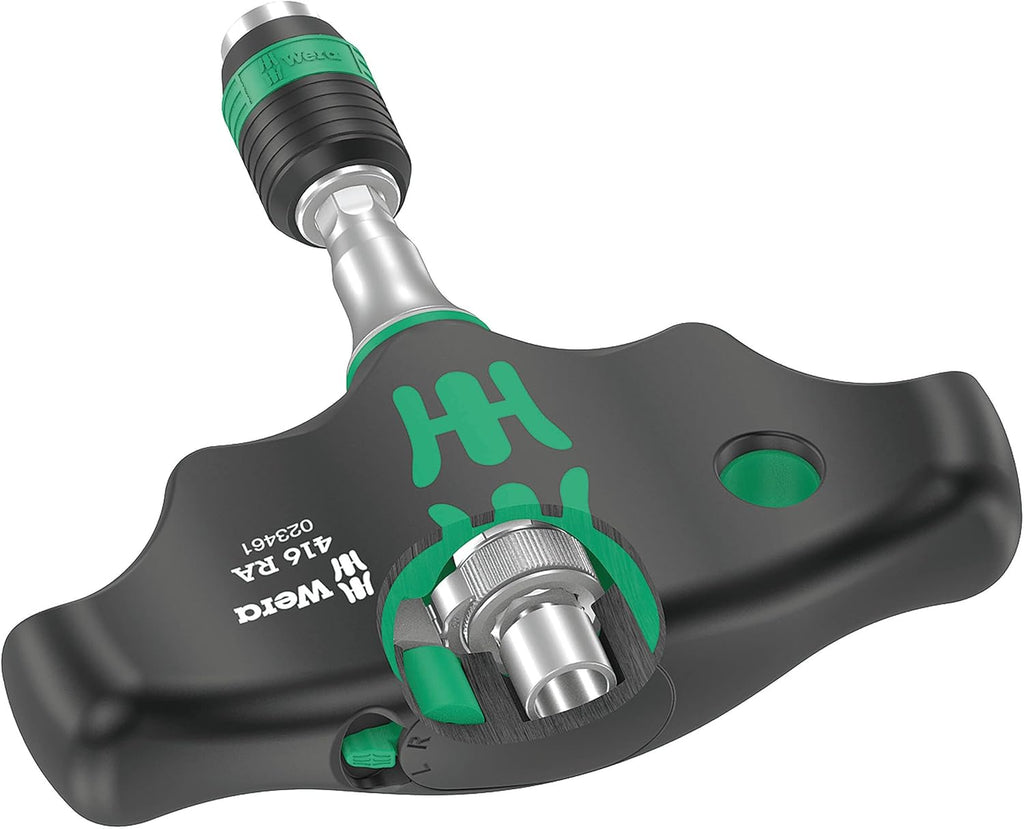 Wera 416 RA T-Handle Screwdriver - Ratchet Function & Quick-Release Chuck | 1/4" Size, 45 mm Length