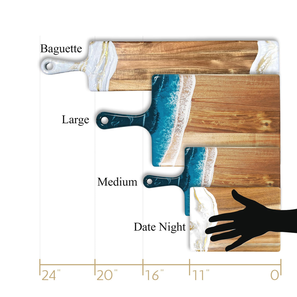 LYNN & LIANA Large Acacia Cheese Board | Wood Resin Cutting Board | Luxury Charcuterie Board for Serving | Handmade Cutting Board | 10 In x 20 In - Onyx