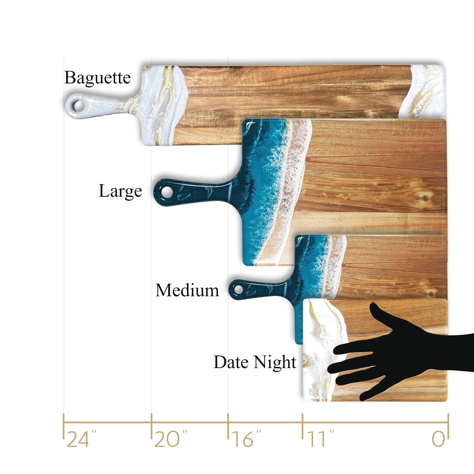 LYNN & LIANA Large Acacia Cheese Board | Wood Resin Cutting Board | Luxury Charcuterie Board for Serving | Handmade Cutting Board | 10 In x 20 In - Onyx