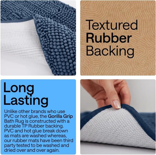 GORILLA GRIP Plush Chenille Bath Rug Mat - Soft, Absorbent, Machine Washable | Navy Blue, Oval Toilet Base