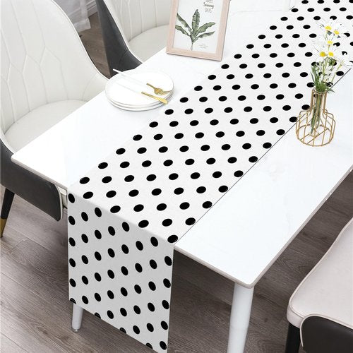 Buxiuer Black and White Polka Dot Table Runner Wedding Birthday Party Decoration Baby Shower Dining Room Home Kitchen Table Decor (White, 13" x 72")