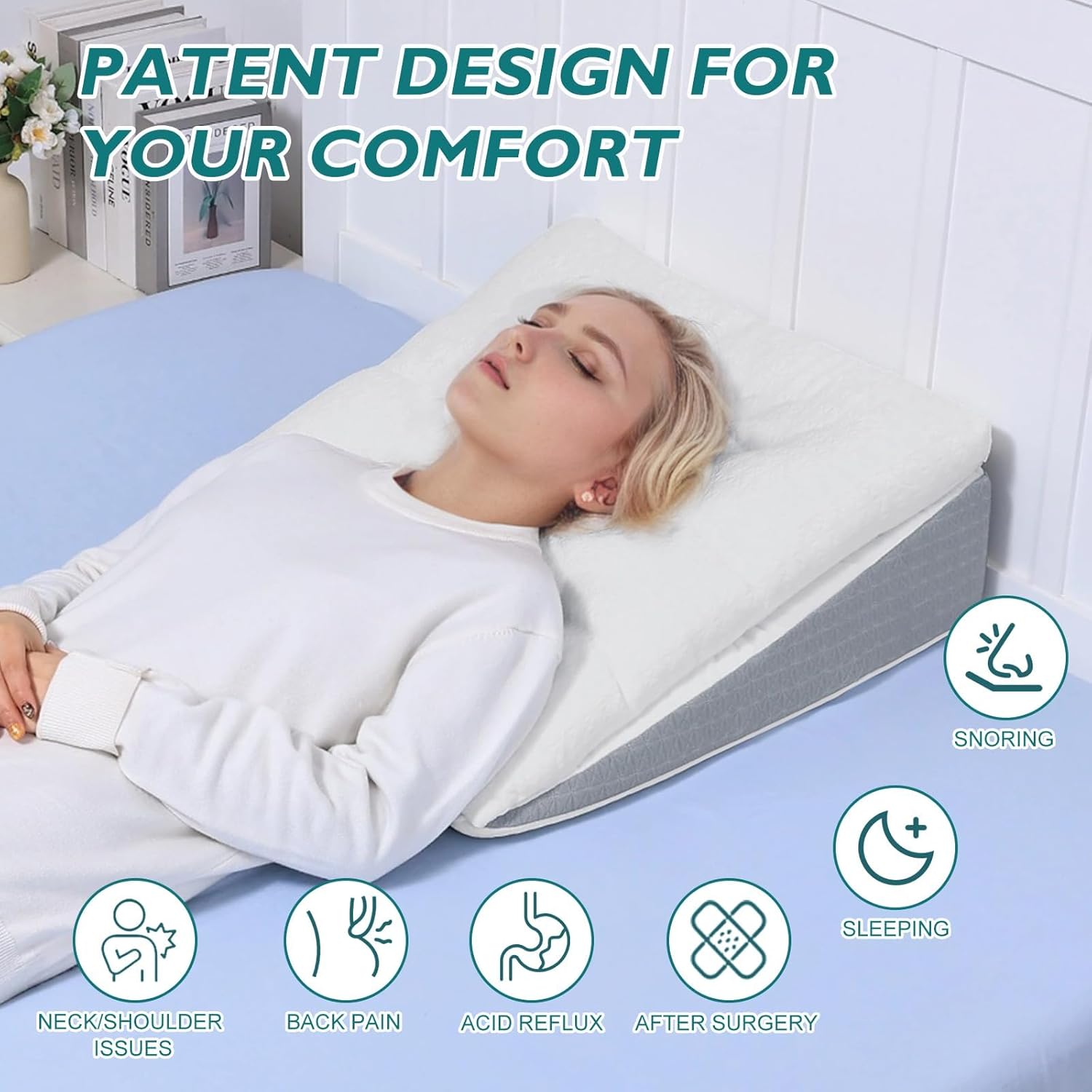 TANYOO Bed Wedge Pillow - Adjustable Shredded Memory Foam for Sleep Apnea & Acid Reflux | 7.5-Inch Dual Layer Design