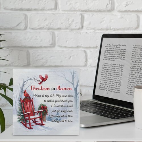 Cardinal Christmas Ornaments | Empty Chair Wooden Plaque - Heartfelt Sympathy Gift, 5x5 Inches