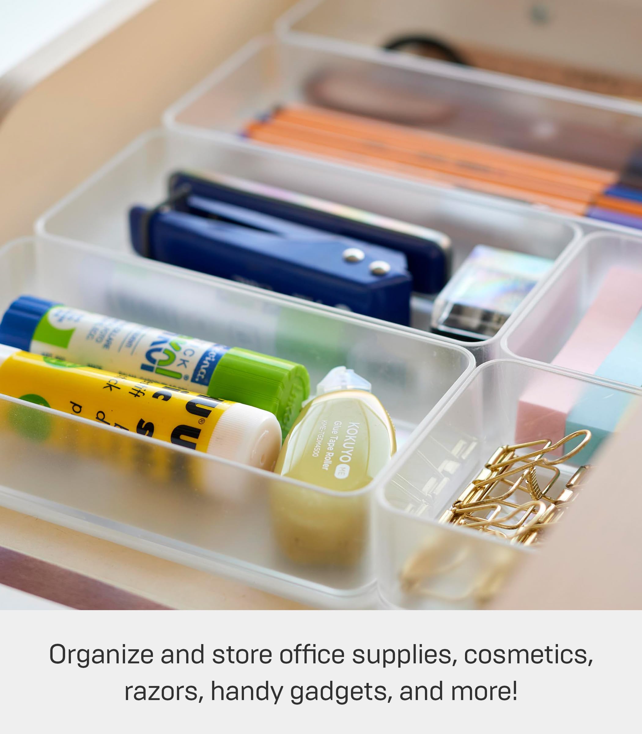 YAMAZAKI Home Tower Set Of 2 Clear Bottom Storage Cases - Stackable Transparent Organization Bins, Medium - Medium - Ps Resin