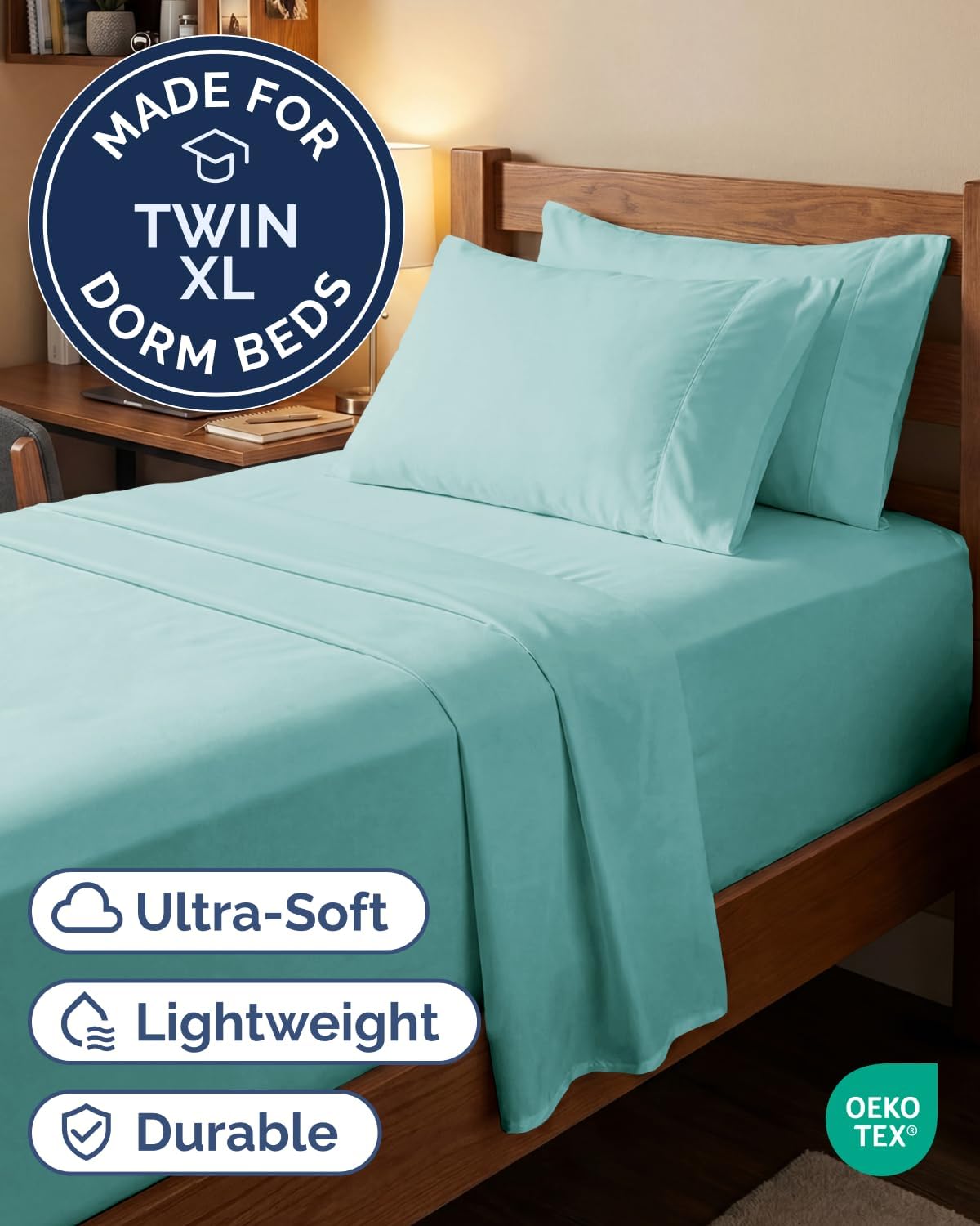 Skiennix Extra Deep Twin XL Sheet Set - 4 Piece Breathable Cooling Sheets - Luxury Hotel Bedding - Soft, Wrinkle-Free Spa Blue