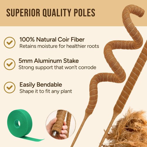 Craft911 Moss Pole Monstera Plant Support - 2 Pack 28” Bendable Stakes for Climbing Indoor Plants