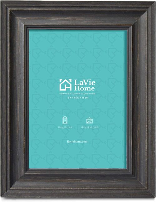 LaVie Home 5x7 Picture Frame - Rustic Black Photo Frame Set with High Definition Glass for Wall & Table Display