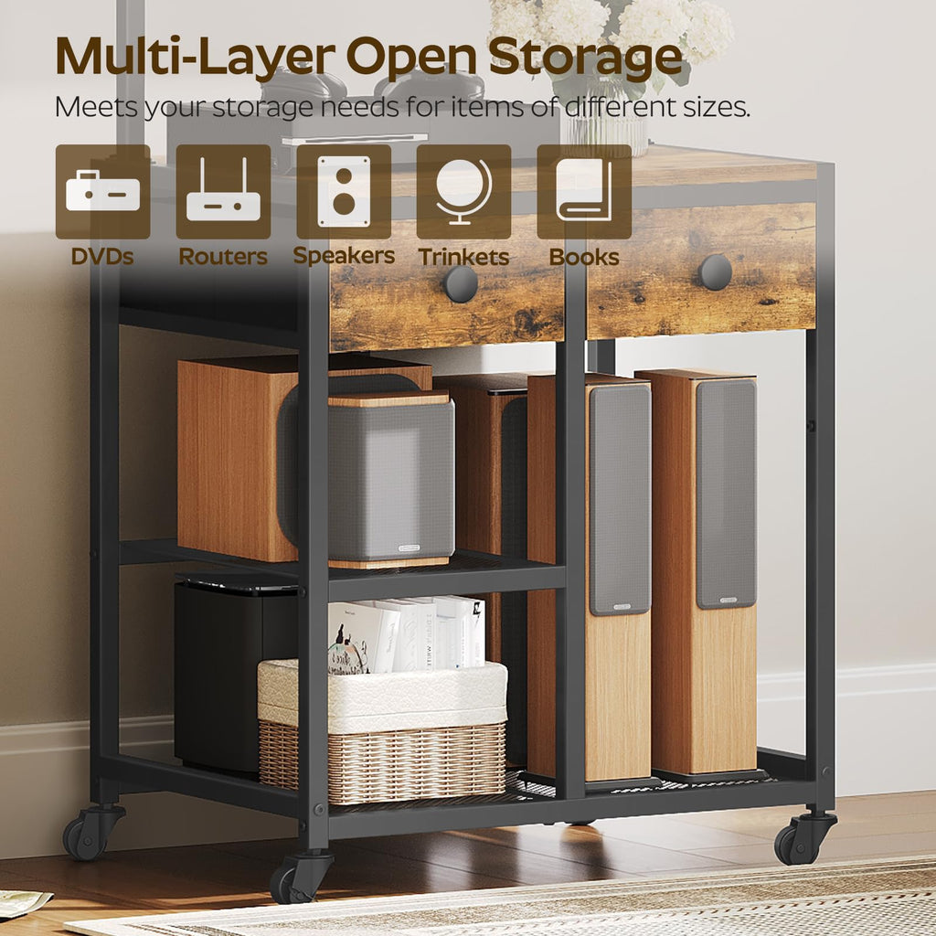 YATINEY TV Stand with Mount, Corner TV Stand with Wheels, for TVs up to 50 Inches, Rolling Entertainment Center, Small TV Stands, for Living Room, Meeting Room, Bedroom, Rustic Brown DS08BR