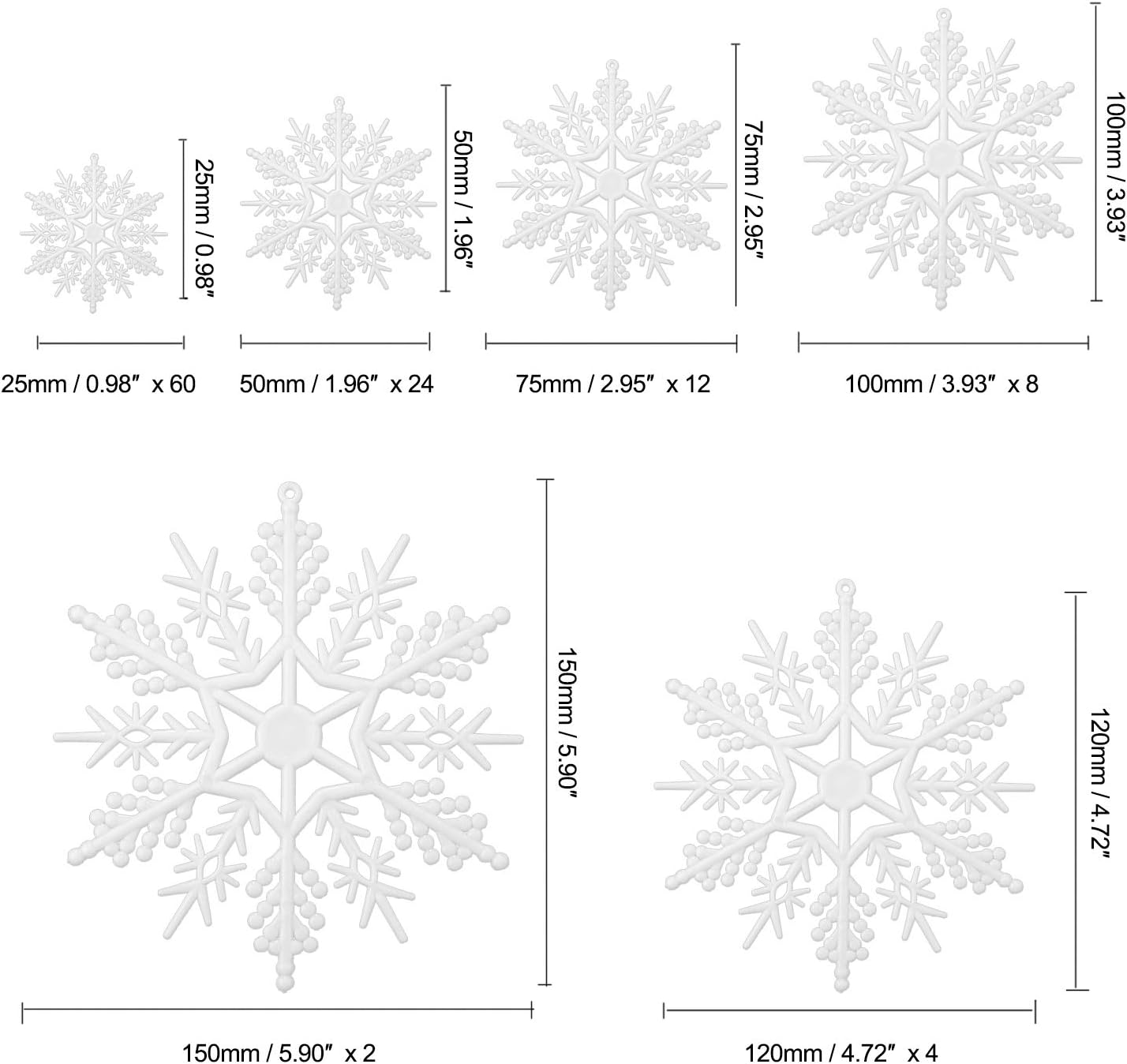 Tmflexe White Snowflake Ornaments - 110 Pieces for DIY Christmas Decorations | Assorted Sizes