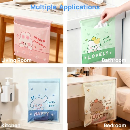 60PCS Space-Saving Hanging Car Trash Bags, Easy Stick-On Disposable Leakproof Garbage Bag & Vomit Bags for Auto, Camping, Travel, Office and Home Use