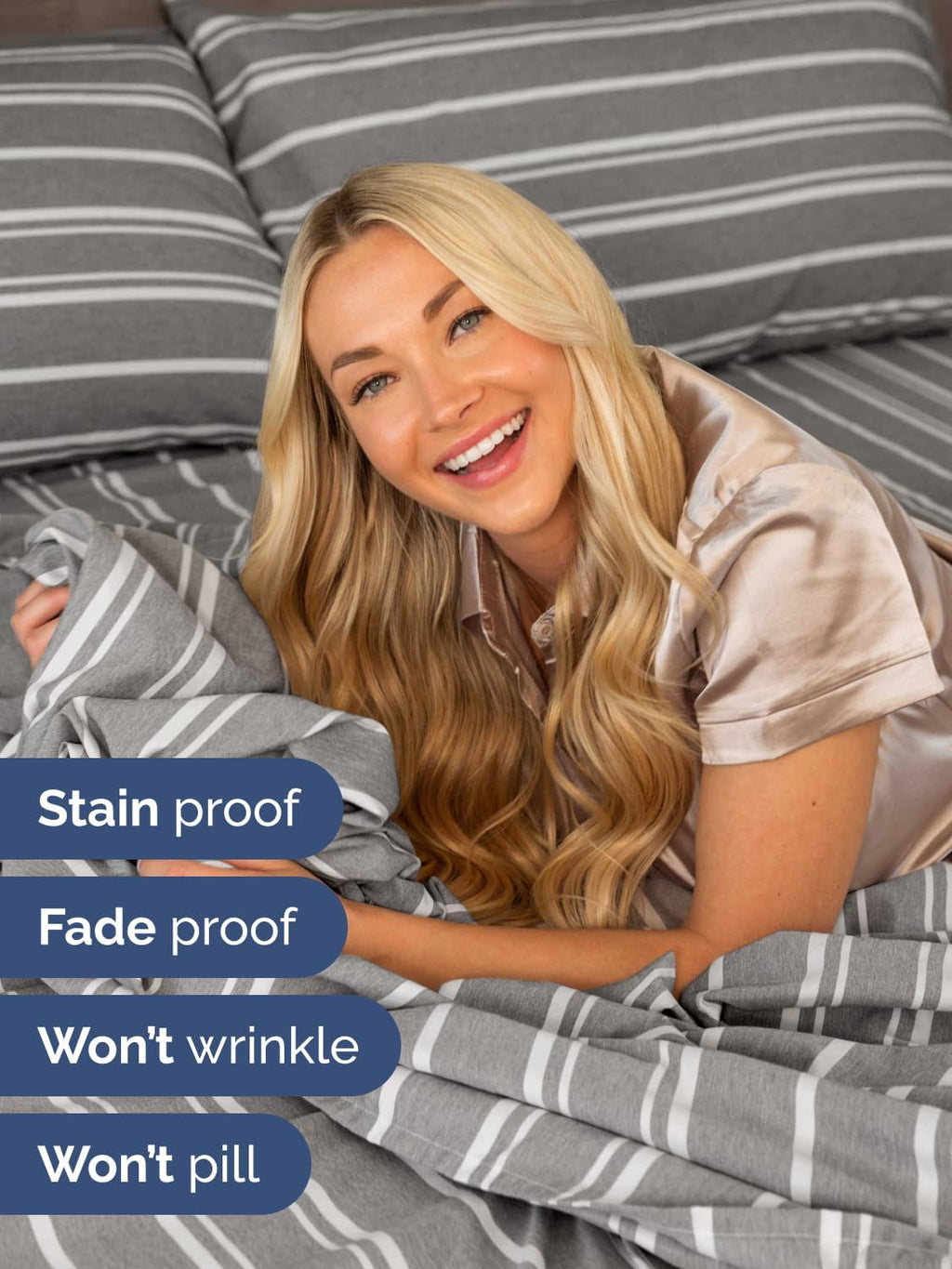 Skiennix Extra Deep King Sheet Set | 6-Piece Breathable Cooling Bedding - Soft, Wrinkle-Free Grey Stripes