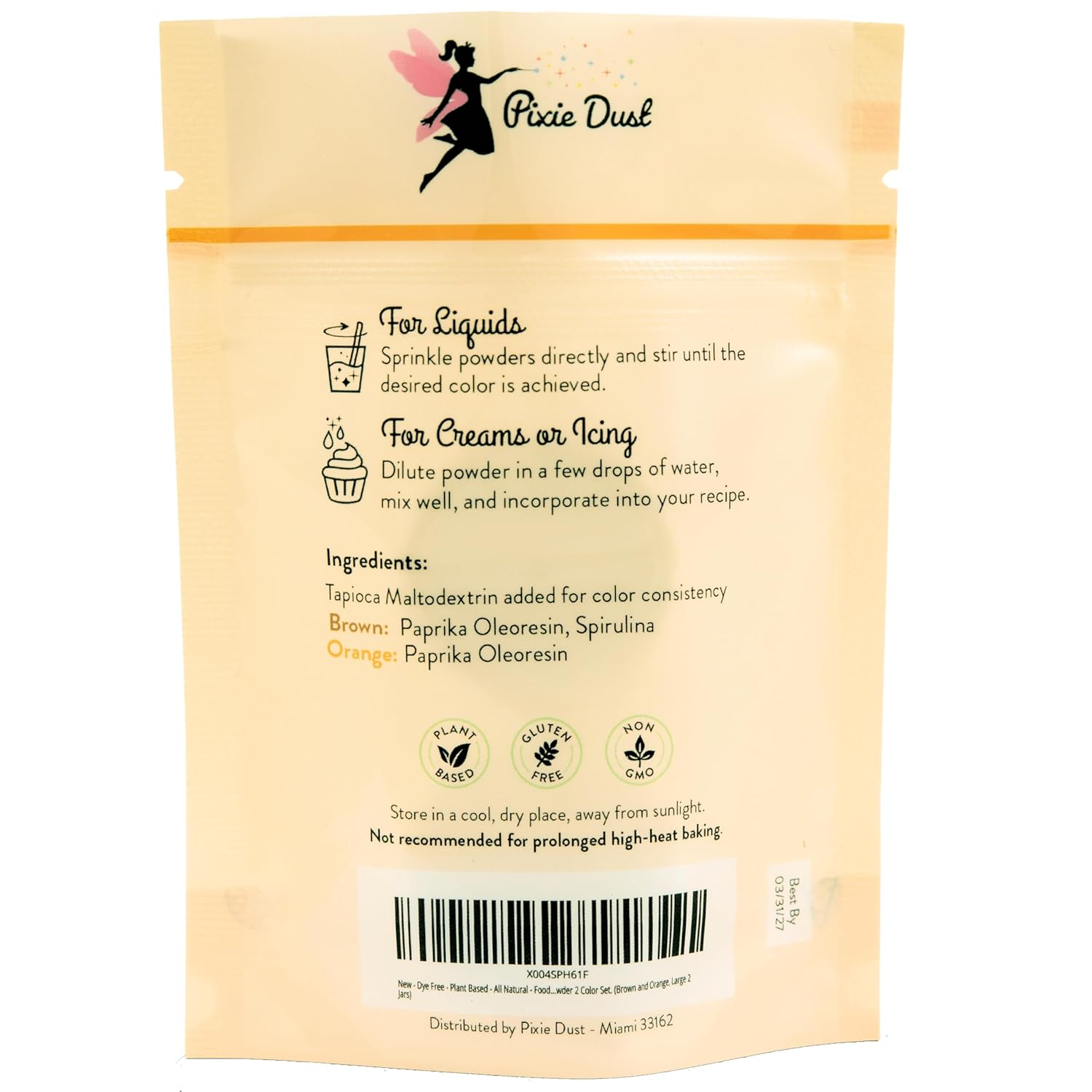 Pixie Dust All Natural Food Coloring Powder Set - Brown & Orange | Plant-Based, Kosher, Dye-Free | Large 0.40 oz Each (22g Total)