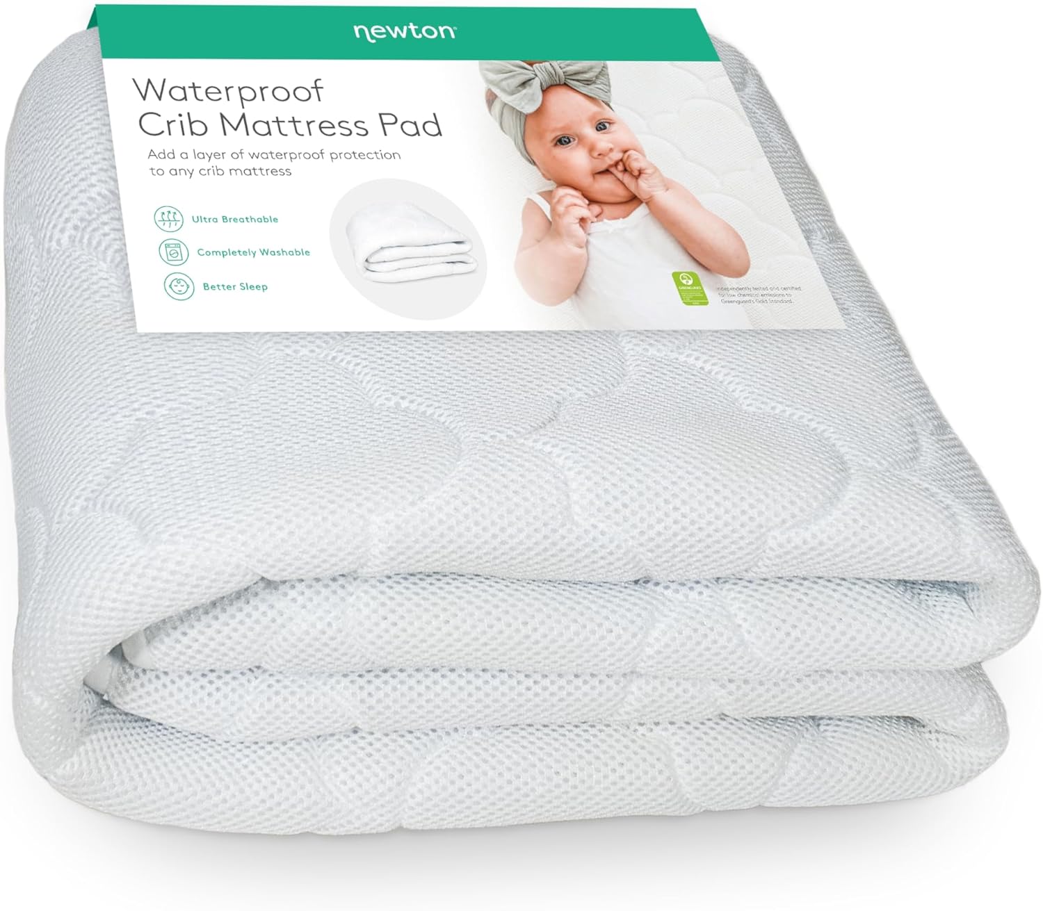 Newton Baby Waterproof Crib Mattress Pad - Ultra-Breathable Quilted Comfort | Universal Fitted Skirt | Machine Washable