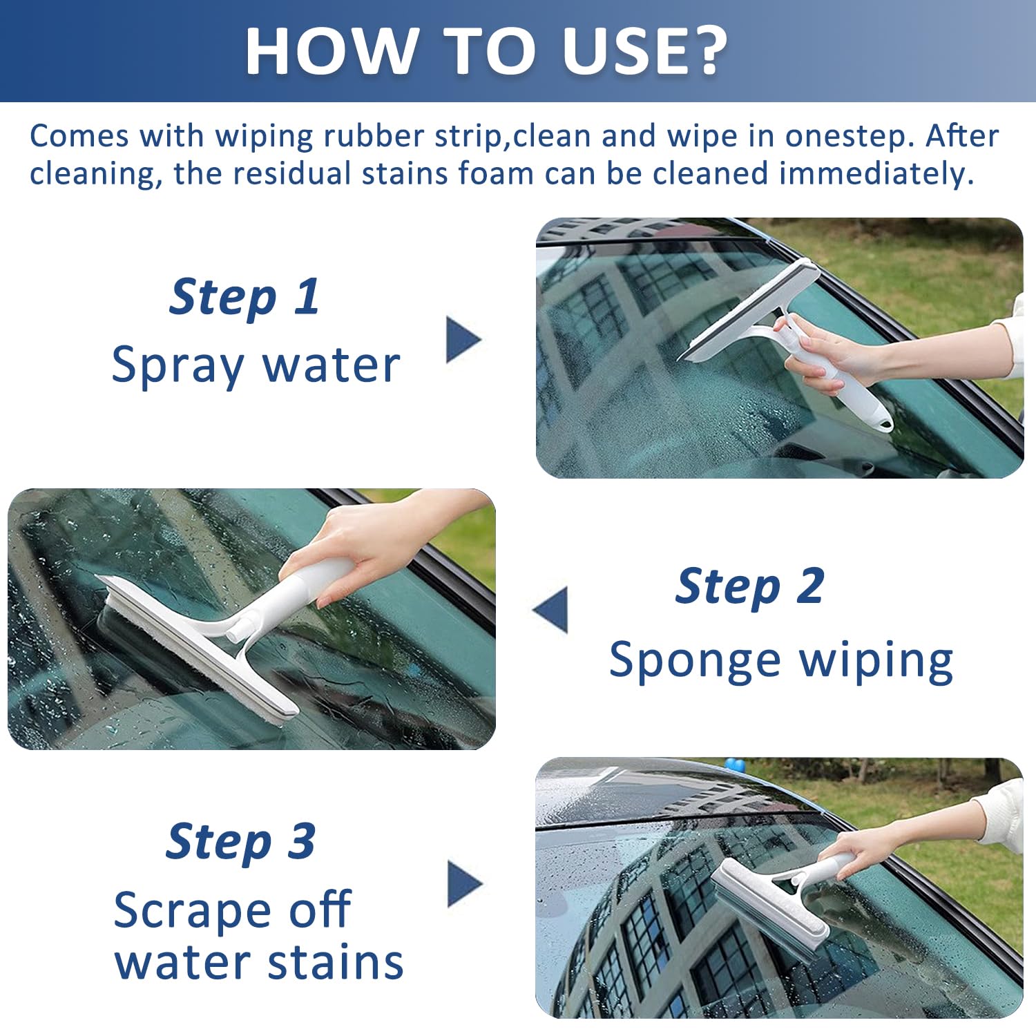 2 Pack All-Purpose Shower Squeegee for Shower Glass Door, Shower Glass Cleaner Squeegee with Spray, Washer, Wiper, 3 Functions in 1, Perfect Household Cleaner Tool