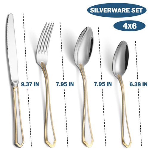24-Piece Gold Silverware Set Stainless Steel Flatware Set for 6,Mirror Polished Cutlery Utensil Set for Home,Kitchen,Restaurant
