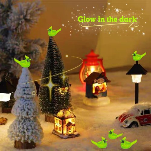 Lighibeuty 50Pcs Glow in Dark Mini Resin Red Cardinal Bird Figurines - Tiny Cardinal Christmas Ornaments, Miniature Garden Decor, Crafts Birds, Cake Topper, Gift with Storage Box