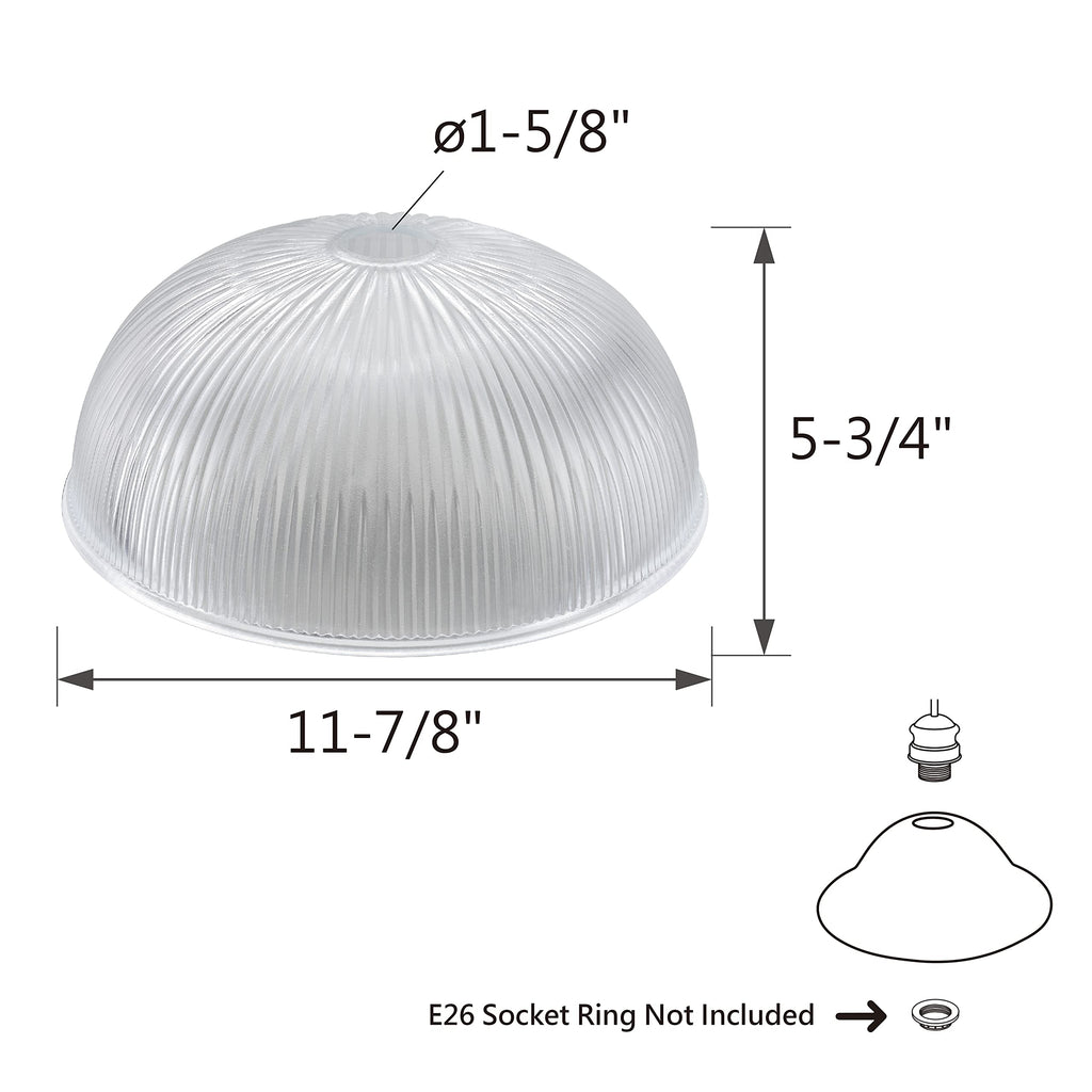 Aspen Creative 25308-60-1, Clear Glass Shade for Medium Base Socket Torchiere Lamp, Swag Lamp, Pendant, Island Fixture, 11-7/8" Diameter x 5-3/4" Height