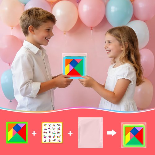 30pcs Tangram Puzzle Wooden Valentines Day Cards Gifts Kids Classroom Valentine’s Greeting Cards Classroom Exchange School Supplies Return Gifts For Birthday Party Favors Goodie Bags Stuffers Bulk Toy