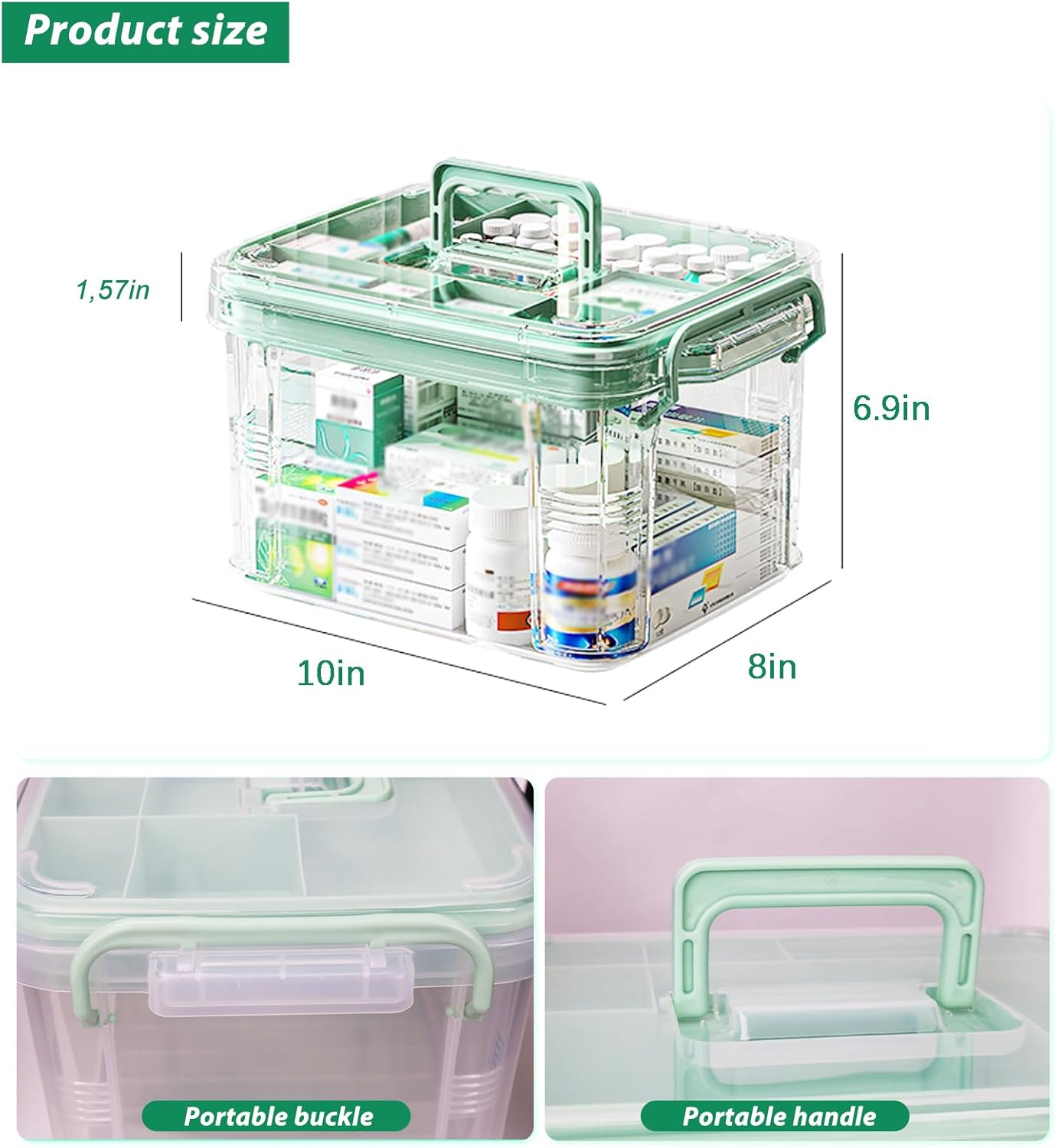 NZYNZY Clear Medicine Organizer - Thickened Plastic Storage Box with Tray & Handles | 15qt Capacity