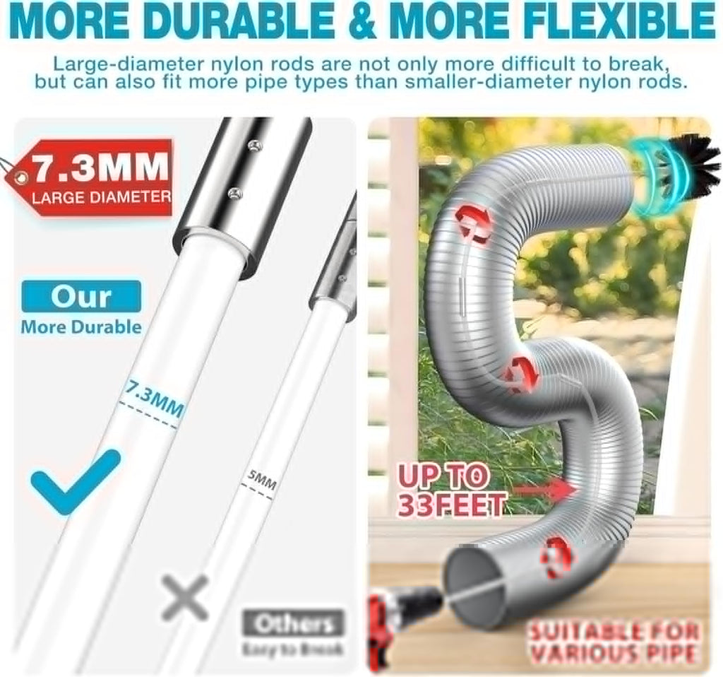 Sealegend Dryer Vent Cleaner Kit - 58 Pieces, 35 Feet with Omnidirectional Lint Vacuum Attachment & Brushes