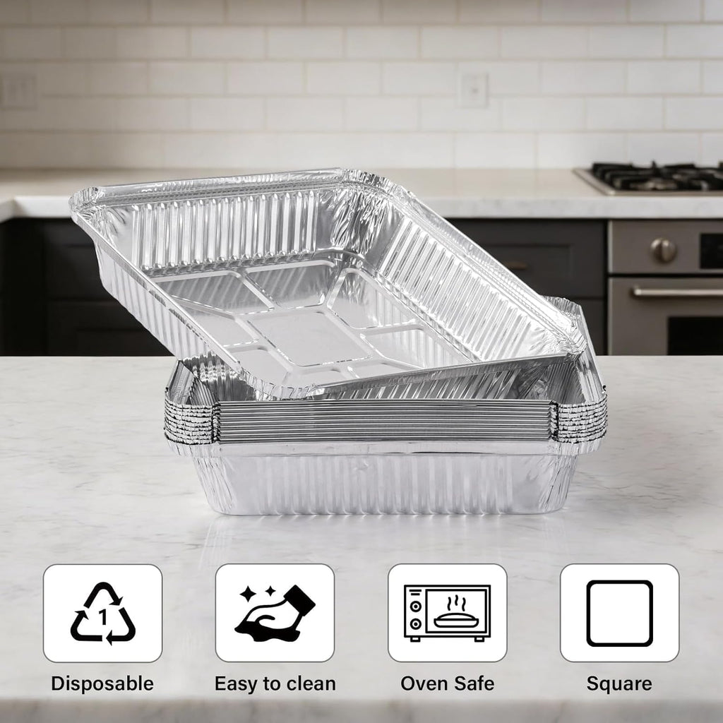 Aluminum Pans | 50 Pack Disposable 8x8 Inch Foil Baking Trays - Ideal for Cooking & Food Storage