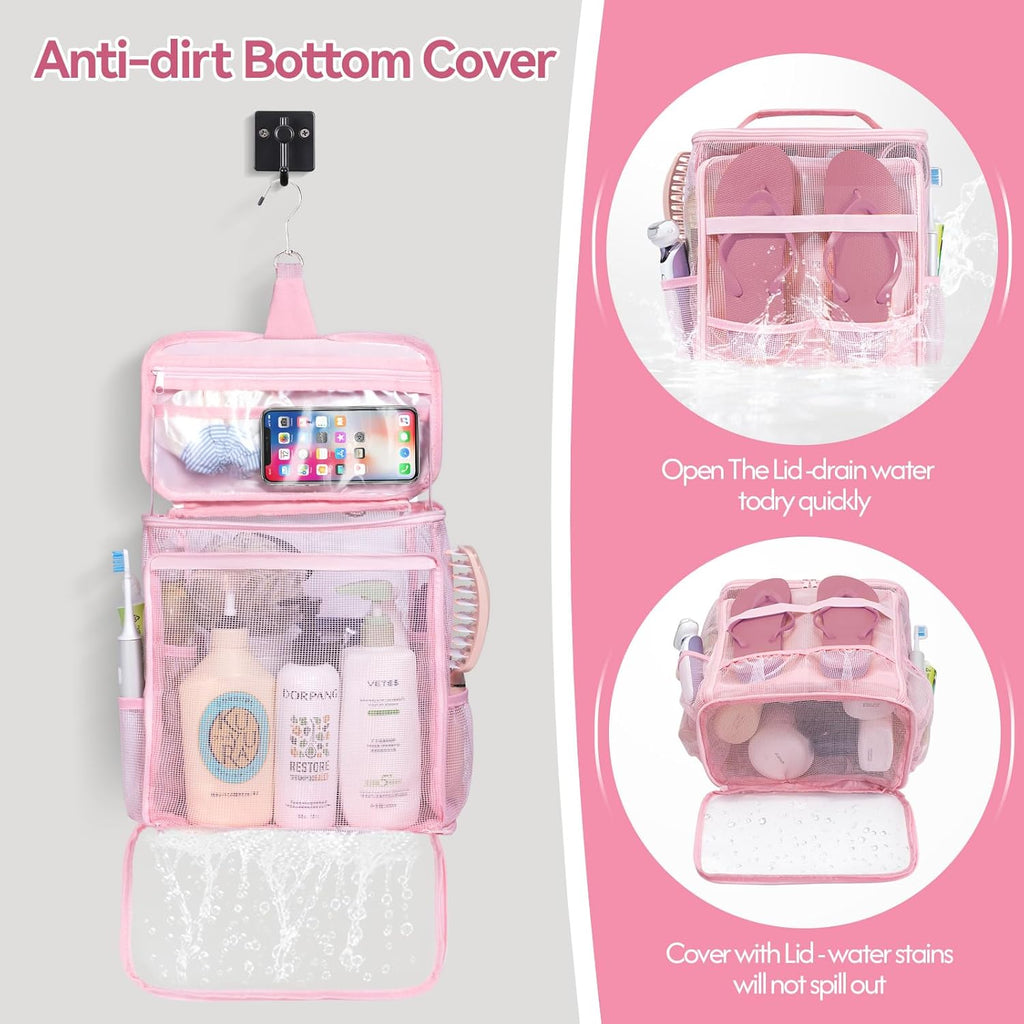 Tiostep Portable Mesh Shower Caddy - Collapsible Organizer with Hanging Hook | Quick Dry, Large Capacity for Travel & Dorm Essentials