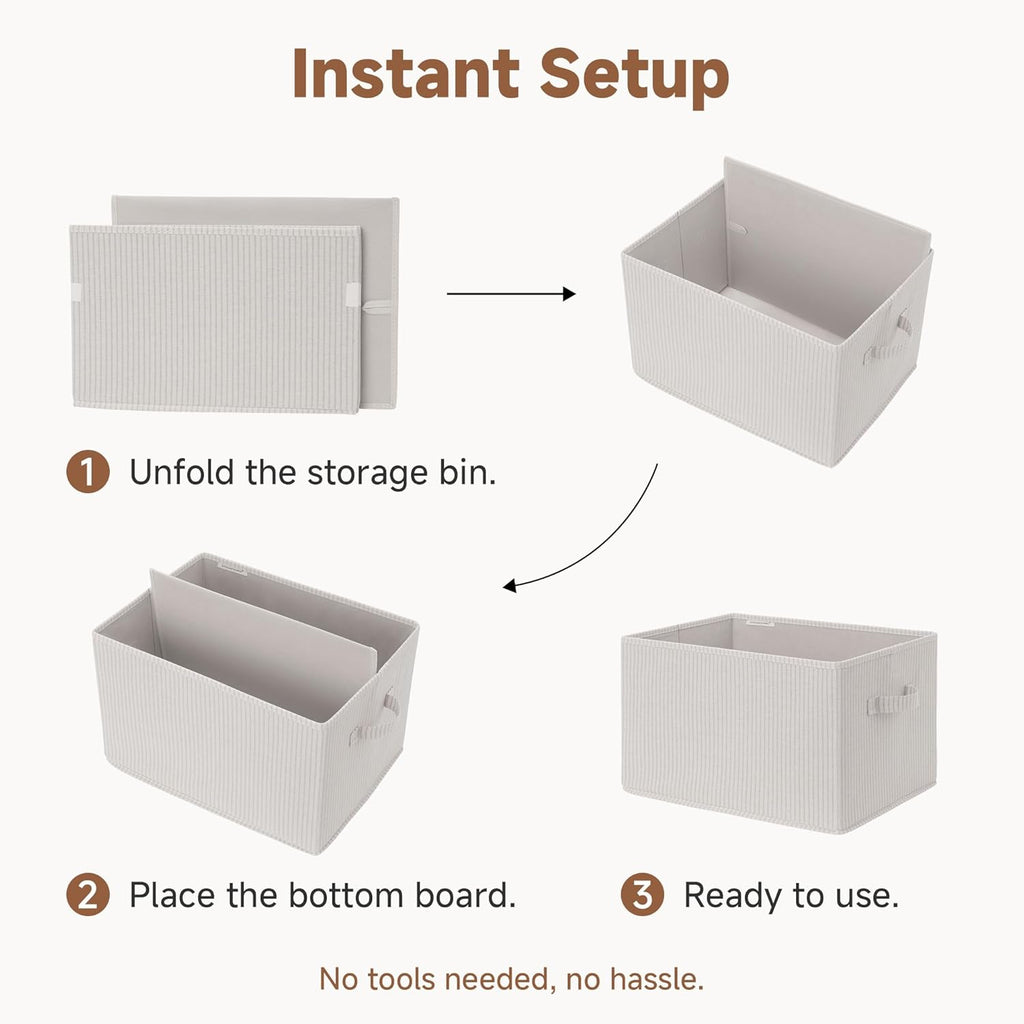 StorageWorks Foldable Shelf Organizer Bins - Extra Large Beige Striped Closet Storage Baskets | 3-Pack for Efficient Organization