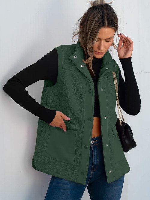 ANRABESS Women's Fleece Vest - Warm Button-Down Sherpa Jacket with Pockets | Cozy Fall Outerwear