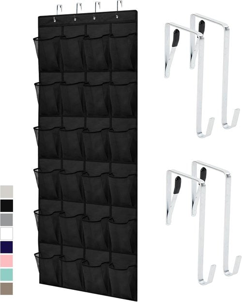 GORILLA GRIP Over The Door Shoe Organizer - 24 Large Breathable Mesh Pockets | Space-Saving Storage, Black
