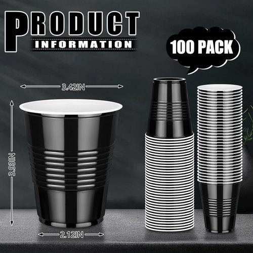 Dualshine 12 oz Heavy-Duty Black Plastic Cups - 100 Pack Disposable Party Drinkware for Events