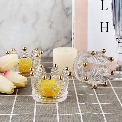 Crown Glass Tealight Candle Holders - Set of 24 Elegant Votive Holders for Weddings & Home Decor | Gold Finish