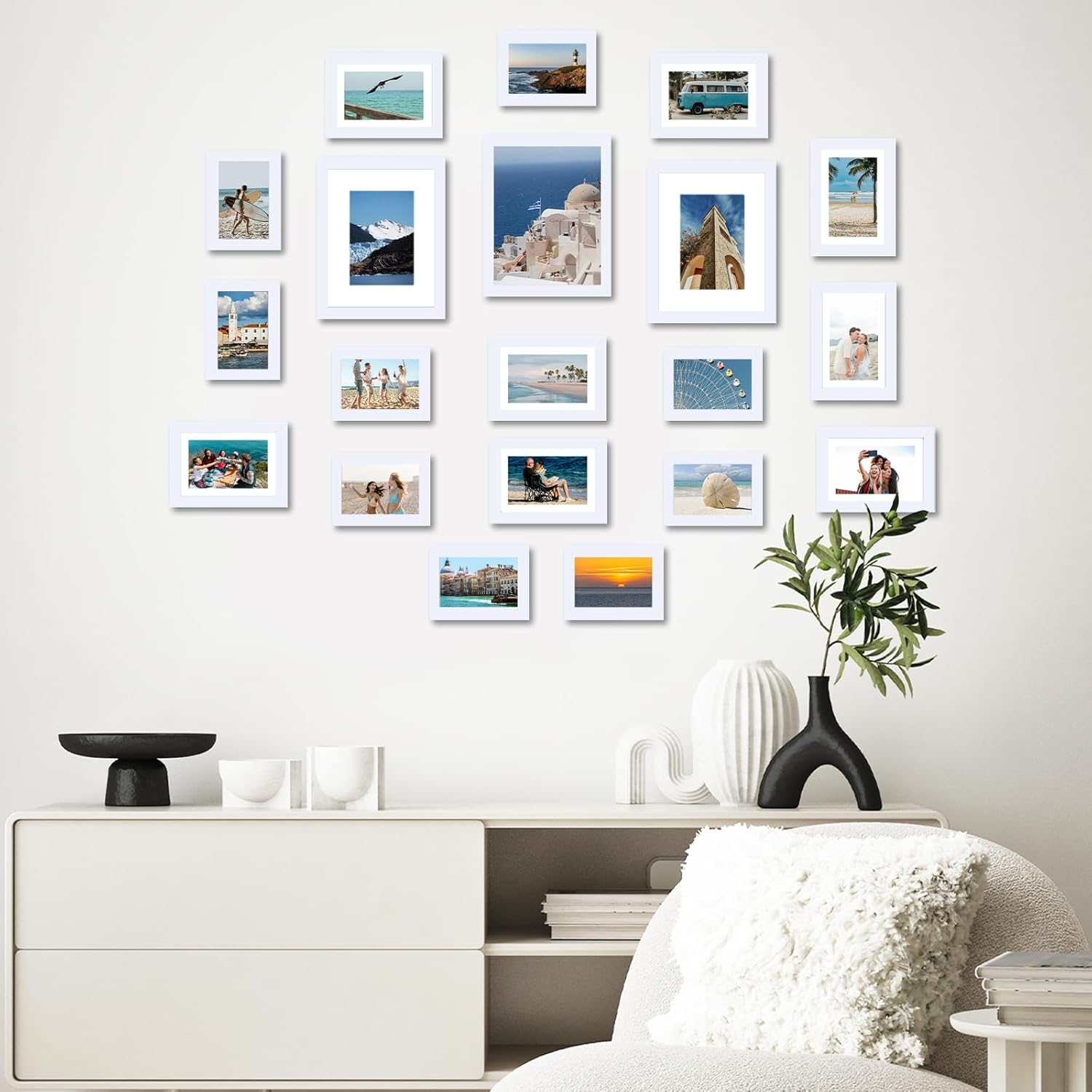 Regine Switzerland Picture Frames Collage Set - 20 Packs for Wall Decor & Tabletop Display | Multi-Sized White Frames
