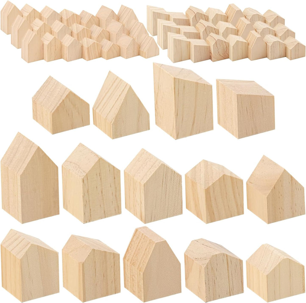 Skiennix 56 PCS Multi-Size Unfinished Wood House Blocks - Perfect for DIY Crafts & Home Decor