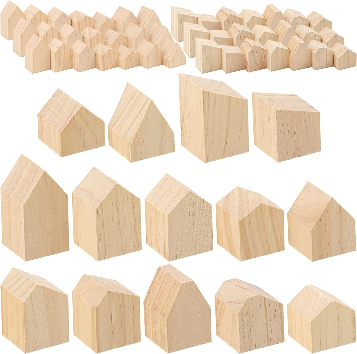 Skiennix 56 PCS Multi-Size Unfinished Wood House Blocks - Perfect for DIY Crafts & Home Decor