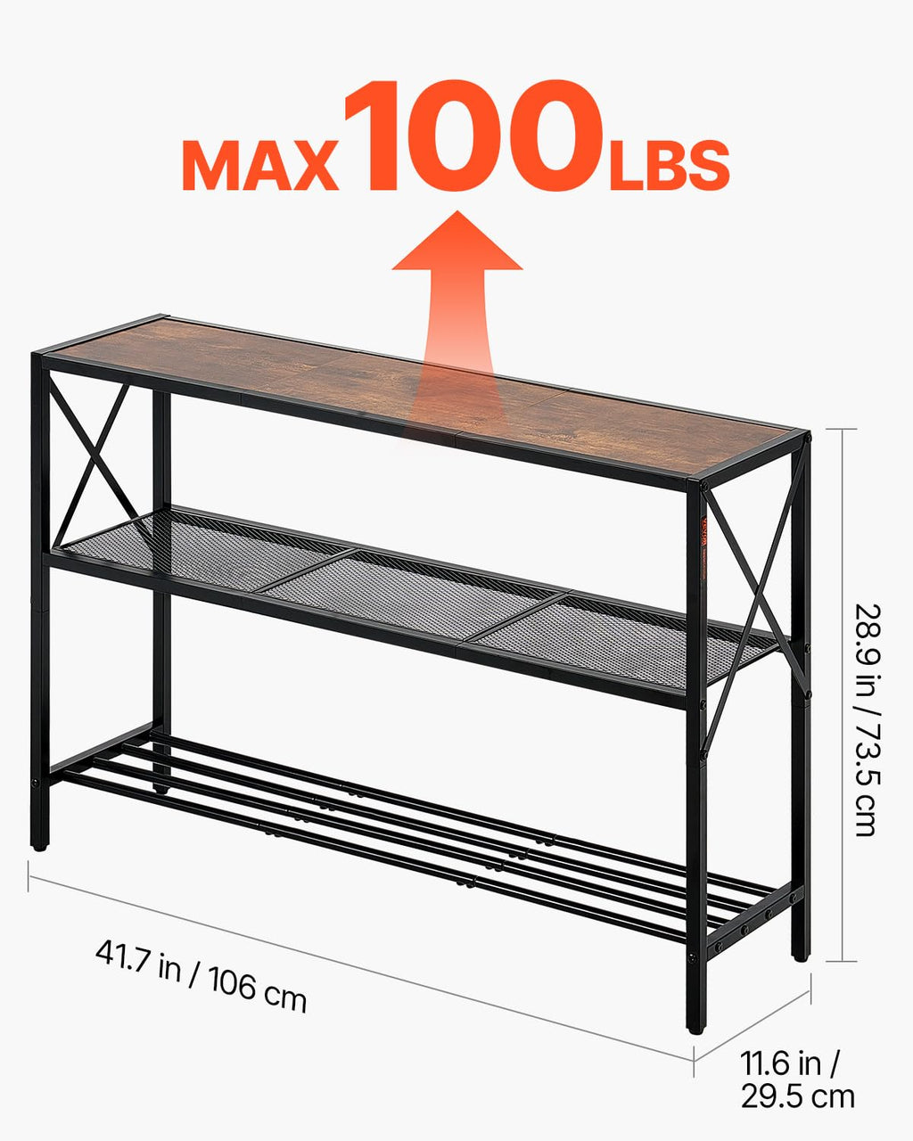 VEVOR Narrow Console Table, 41.7 Inch Entryway Table, 3-Tier Hallway Table, Sofa Table with Metal Frame, Console Tables for Entryway, Hallway, Living Room & Bedroom