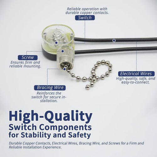 HUAXRUI Ceiling Fan Light Pull Chain Switch, Replacement for Hunter Hampton Bay Harbor Breeze Ceiling Fans, ZING Ear On/Off Light Control Switch (2, ZE-109 Nickel)