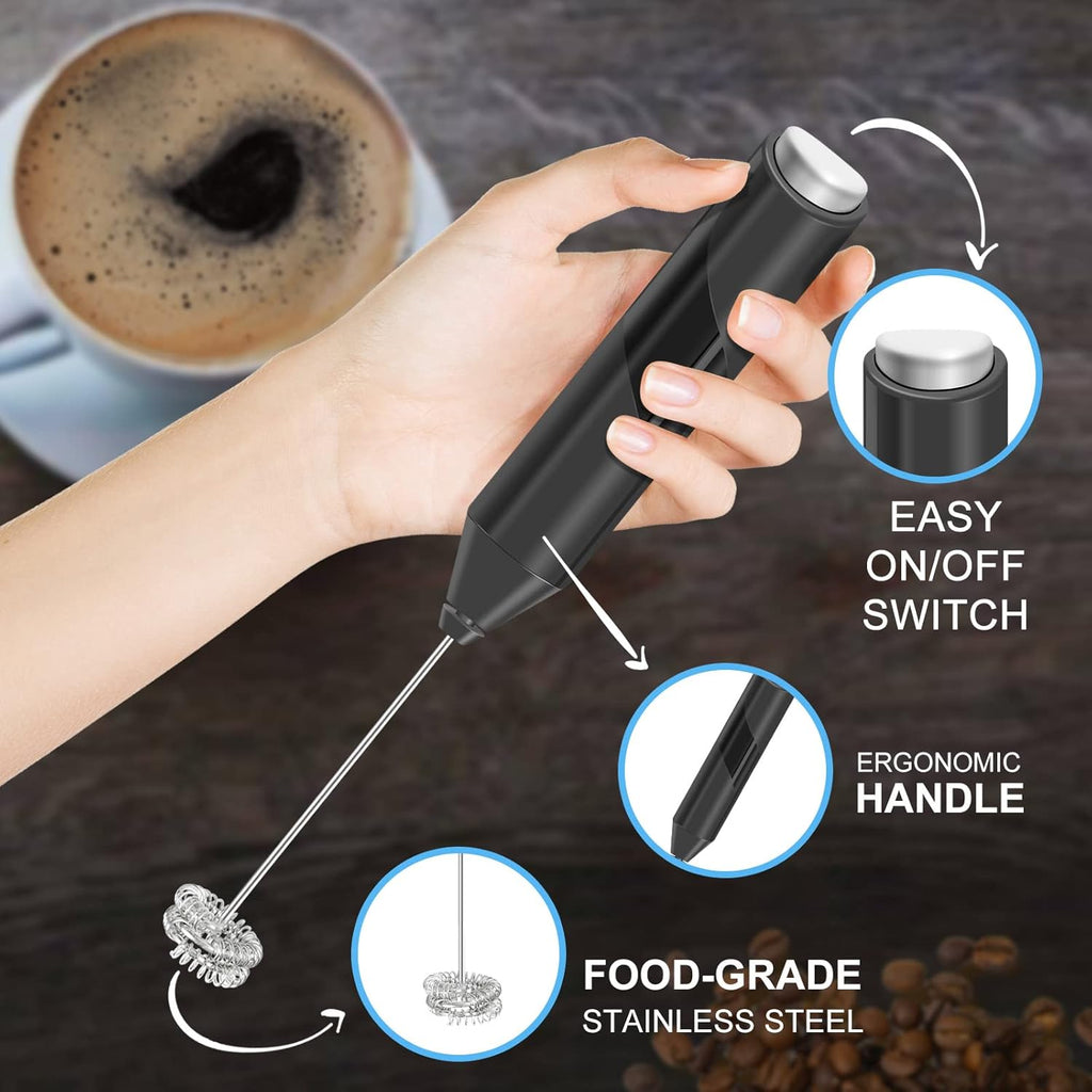 Skiennix Double Whisk Milk Frother - Handheld Electric Blender for Coffee & Lattes | Stainless Steel, Battery Operated